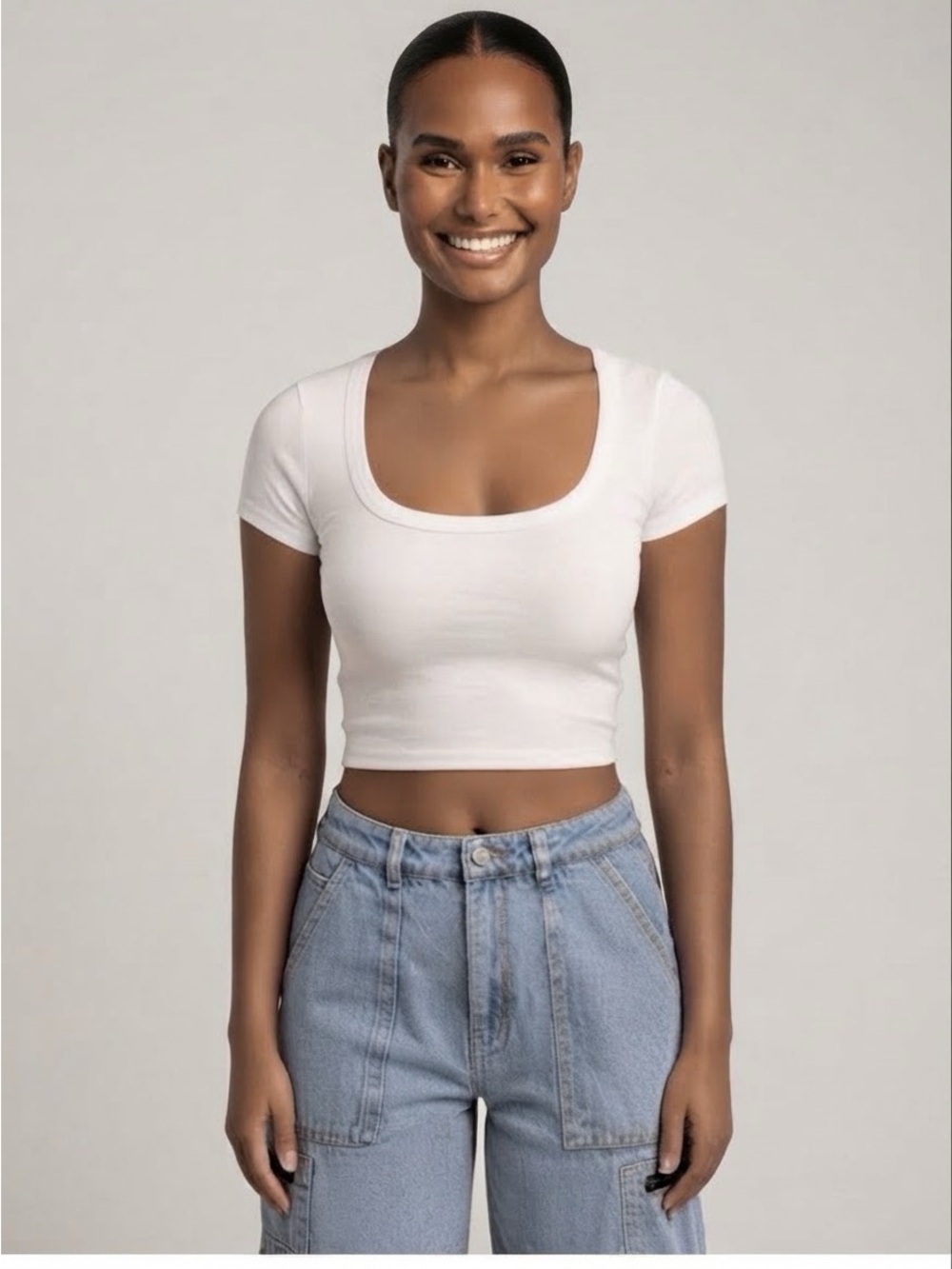 Bozzolo White Squareneck Crop Top